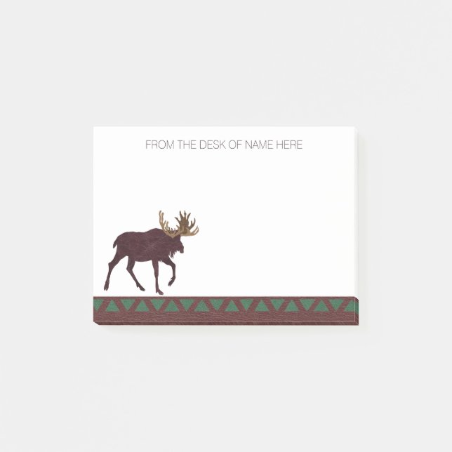 Rustic Moose Faux Leather-look-Personlig Post-it Block (Framsida)