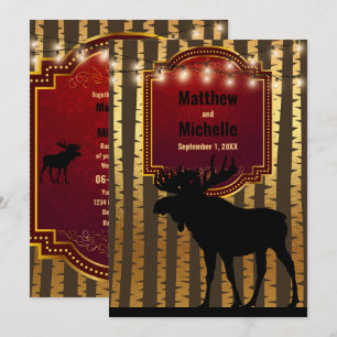 Rustic Moose, Guld Aspen Träd och Ljus Bröllop Inbjudningar