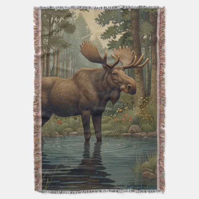 Rustic moose hjort boho woodland forest greenery filt (Framsidan Vertikal)