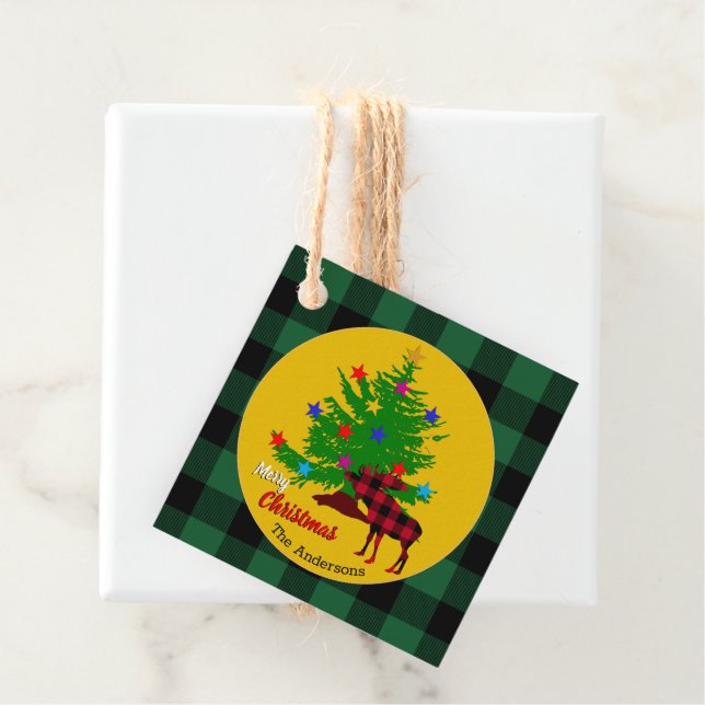 Rustic Moose, Julgran, Family namn, Play Gåvor Etiketter (På plats)
