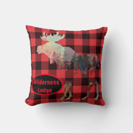 Rustic Moose Red Buffalo Play Add Namn Cabin Kudde
