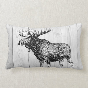 Rustic Moose Sketch och Laurels Vita Träplankor Lumbarkudde