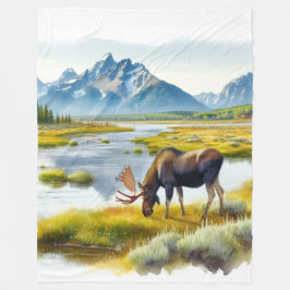 Rustic Moose Stuga Stil Vattenfärg Fleecefilt