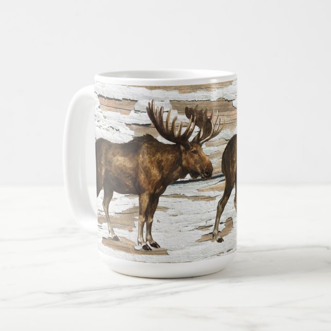 Rustic Moose Weasted Wood Kaffemugg (Framsida vänster)