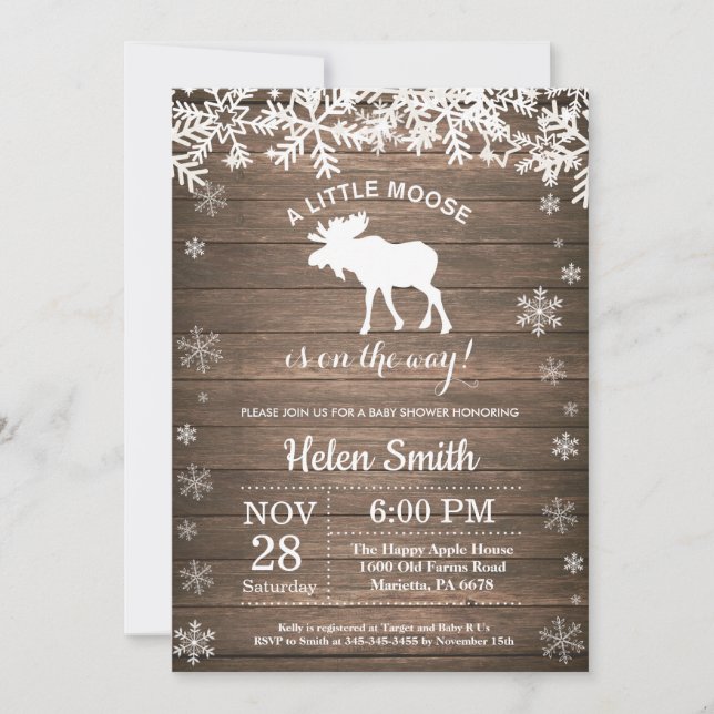 Rustic Moose Winter Snowflake Baby Shower Inbjudningar (Framsida)