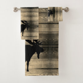 Rustic Moose Wood Bath Towel Set