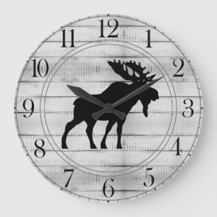 Rustic Moose Wood Large Clock Stor Klocka