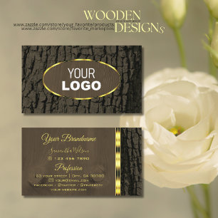 Rustic Mörk Brown Träd Bark Grain Guld Gräns Lo Visitkort