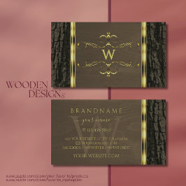 Rustic Mörk Brown Träd Bark Guld Gräns Monogram Visitkort