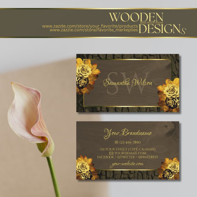 Rustic Mörk Brown Wood Grain Träd Bark Monogram Visitkort (Skapare uppladdad)