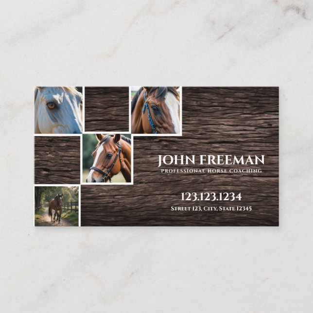 Rustic Mörk Brown Wood Horses Photos Equestrian Visitkort (Framsida)