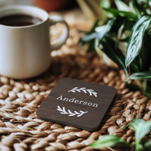 Rustic Mörk Brown Wood Laurel Efternamn Monogram