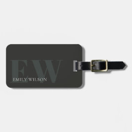 Rustic Mörk Dusky Grönt Black Monogram Adress Bagagebricka