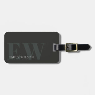 Rustic Mörk Dusky Grönt Black Monogram Adress Bagagebricka
