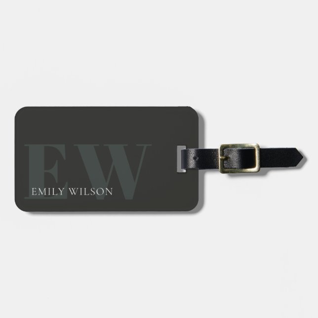 Rustic Mörk Dusky Grönt Black Monogram Adress Bagagebricka (Horisontell Framsida)