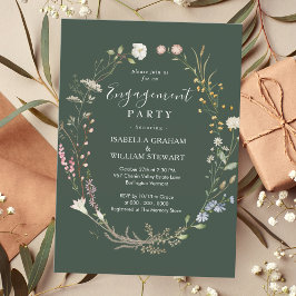Rustic Mörk grönt Boho Wildblomma Förlovningsfest Inbjudningar