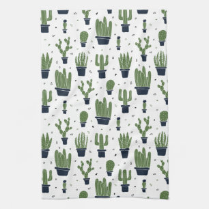 Rustic Mörk grönt Cactus Desert Mönster Kökshandduk