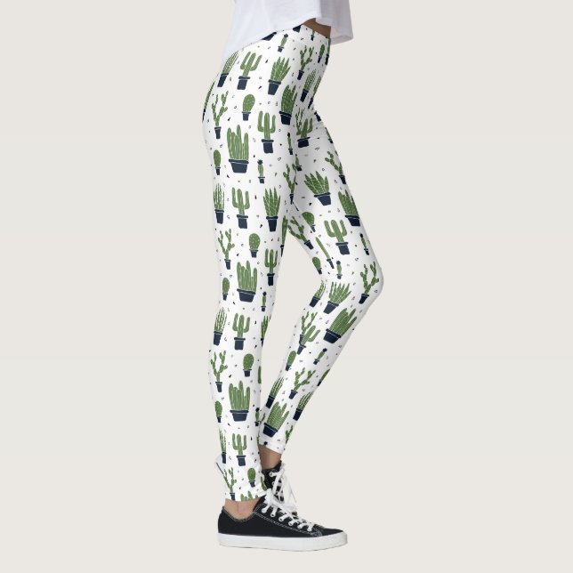 Rustic Mörk grönt Cactus Desert Mönster Leggings (Höger)