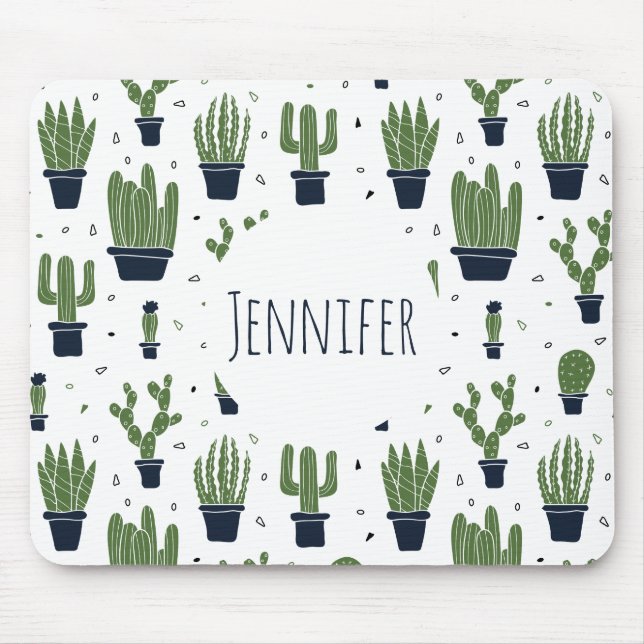Rustic Mörk grönt Cactus Desert Mönster Musmatta (Framsidan)
