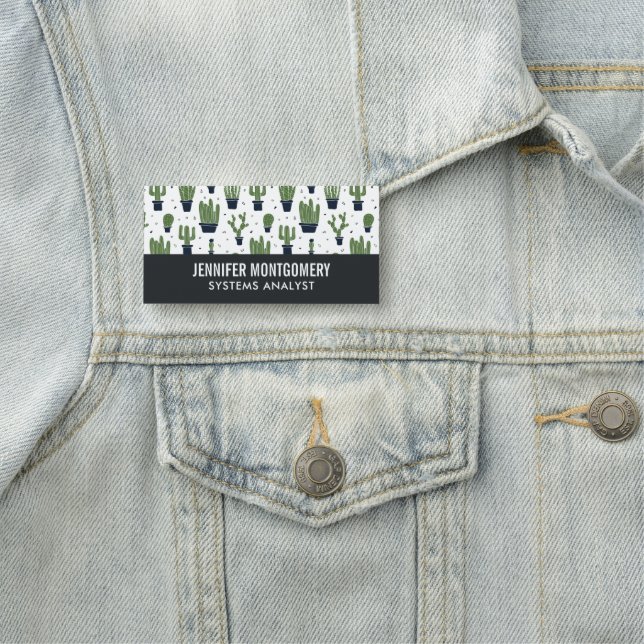 Rustic Mörk grönt Cactus Desert Mönster profession Namnbricka (På plats)