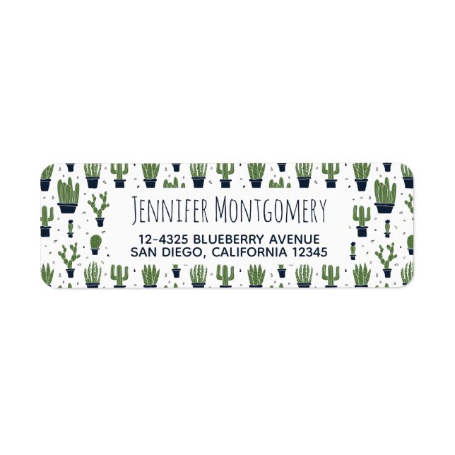 Rustic Mörk grönt Cactus Desert Mönster Returadress Etikett (Framsidan)