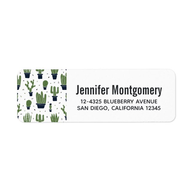 Rustic Mörk grönt Cactus Desert Mönster Returadress Etikett (Framsidan)