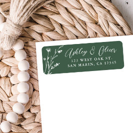 Rustic Mörk grönt Wildblomma Bröllop Adress Returadress Etikett