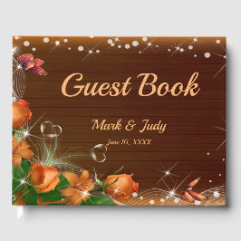 Rustic Mörk Wood Blommigt Butterfly Bröllop Gästböcker