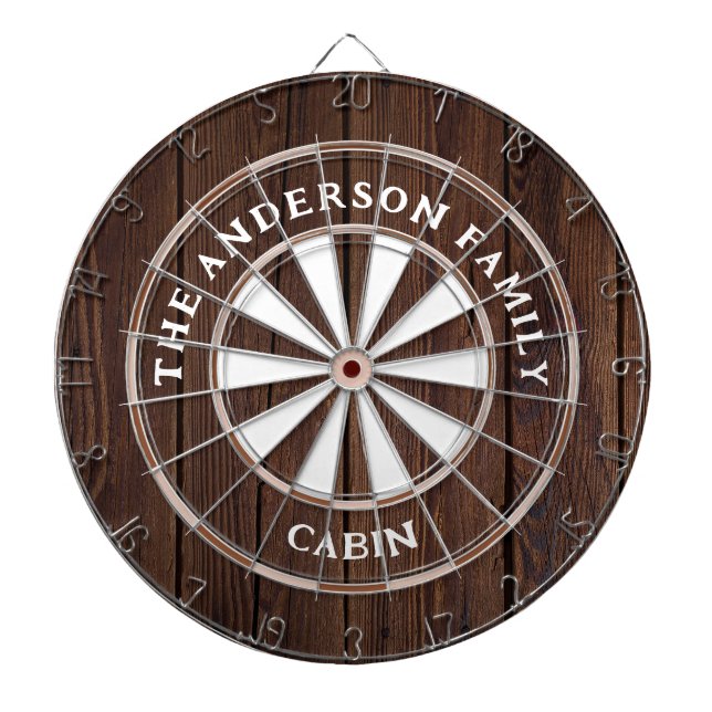 Rustic Mörk Wood Boards Family Namn Dart Board Darttavla (Framsidan)