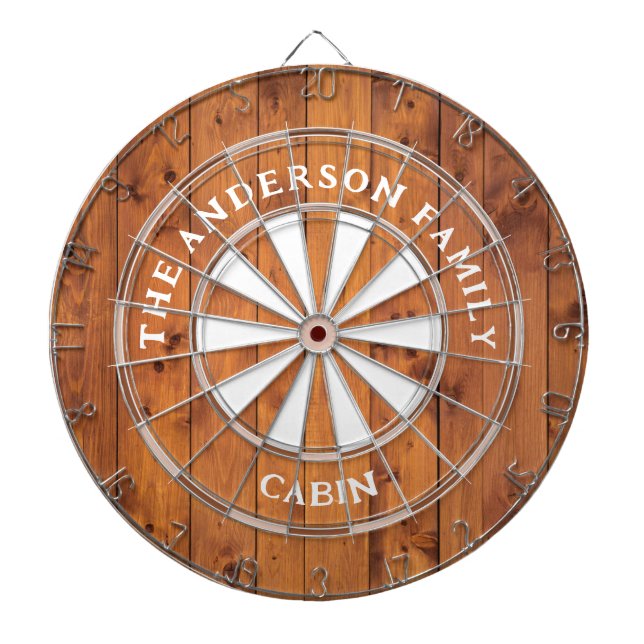 Rustic Mörk Wood Boards Family Namn Dart Board Darttavla (Framsidan)