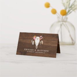 Rustic Mörk Wood Boho Antler Bröllop Place Card Placeringskort