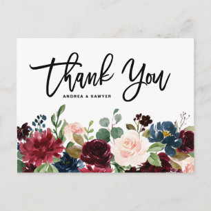 Rustic Mörk Wood Burgundy Flowers Fall Wedding Vykort