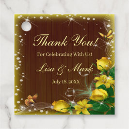 Rustic Mörk Wood Gult Blommigt Butterfly Bröllop Gåvor Etiketter