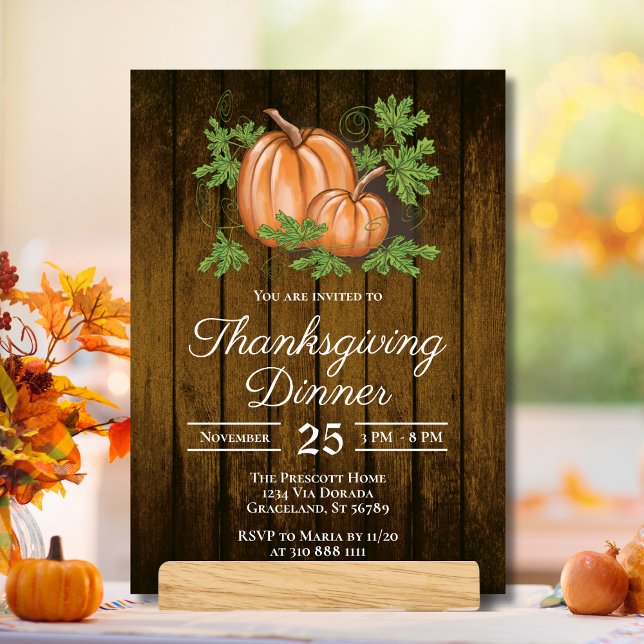 Rustic Mörk Wood Pumpkins Thanksgiving Dinner Inbjudningar (Skapare uppladdad)