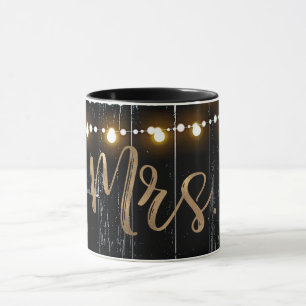 Rustic Mörk Wood & String Ljus Guld Bride MRS Mugg