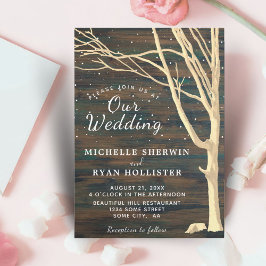 Rustic Mörk Wood Träd Fall Winter Wedding Inbjudningar