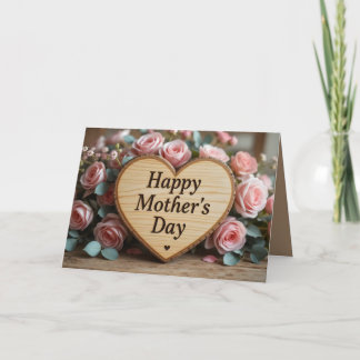 Rustic Mor's Day Wooden Heart Sign med Rosa Ro Anteckningskort