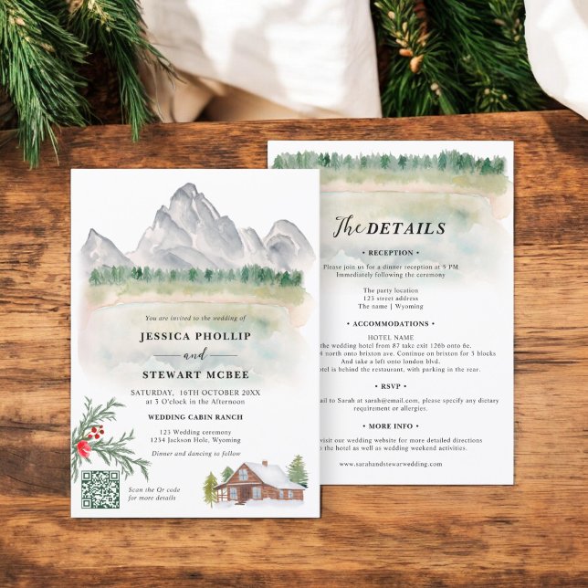 Rustic Mounc Wyoming destination bröllop Inbjudningar (Rustic mountain Wyoming destination wedding Invitation)
