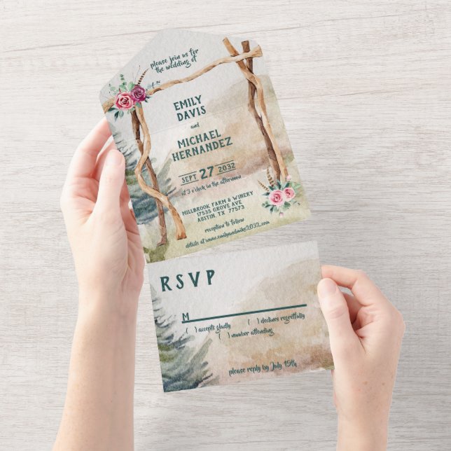 Rustic Mountain Arbor Evergreen Bröllop (Tearaway)