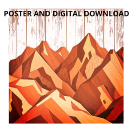 Rustic Mountain Artwork in Organic Wood Background Poster
