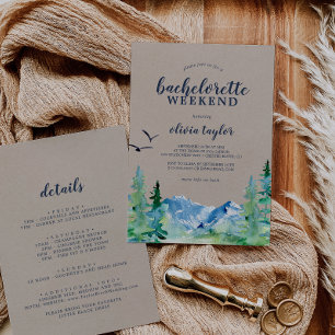 Rustic Mountain Bachelorette Helg med närmare uppg Inbjudningar