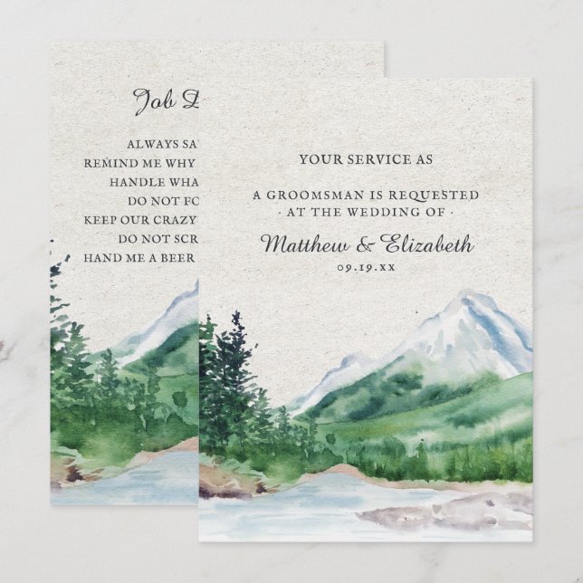 Rustic Mountain | Begäran om Frieri av Groomsman Inbjudningar (Fram/baksida)
