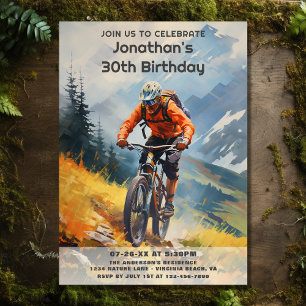 Rustic Mountain Bike Watercolor Birthday Inbjudningar