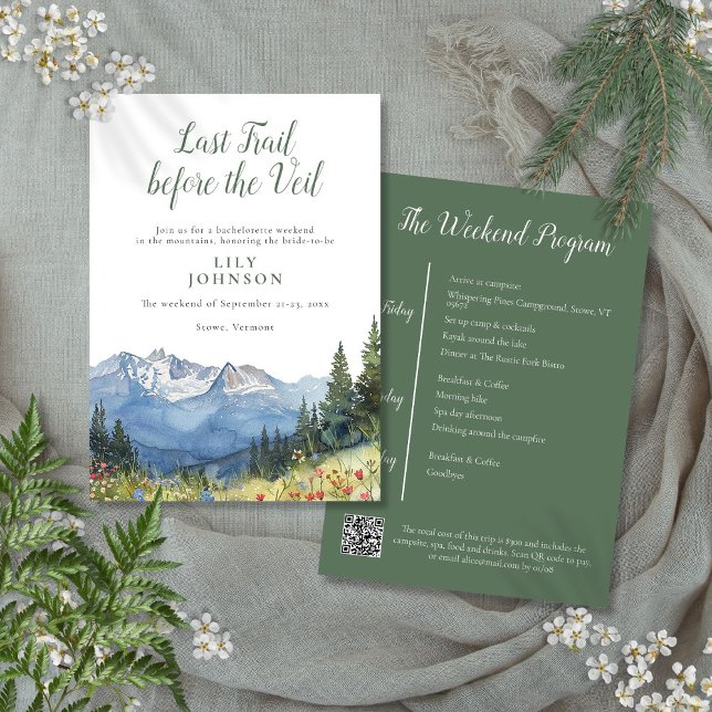 Rustic Mountain Camp Hiking Bachelorette Helg Inbjudningar (Rustic Mountain Camp Hiking Bachelorette Weekend Invitation)