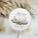 Rustic Mountain Forest Boho Evergreen Bröllop Runt Klistermärke<br><div class="desc">Rustic Mountain Forest Boho Evergreen Bröllop Classic Round Sticker</div>