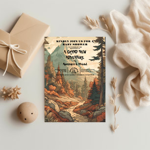 Rustic Mountain Forest Evergreen Baby Shower Inbjudningar