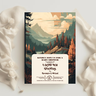 Rustic Mountain Forest Evergreen Baby Shower Inbjudningar