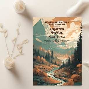 Rustic Mountain Forest Evergreen Baby Shower Inbjudningar
