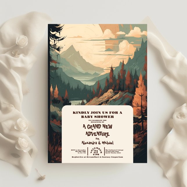 Rustic Mountain Forest Evergreen Baby Shower Inbjudningar (Skapare uppladdad)