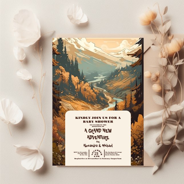 Rustic Mountain Forest Evergreen Baby Shower Inbjudningar (Skapare uppladdad)
